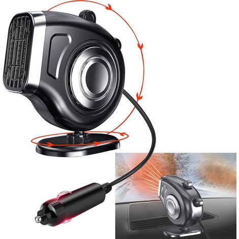 Calefactor para coche, mini calefactor para coche, desempañador para coche, antivaho, 200W 12V, enchufe para encendedor de cigarrillos, ventilador calefactor automático portátil 2 en 1 con mango ergon (1/4)
