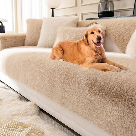 Plush Sofa Cover for 1, 2, or 3 Seater Sofas, Non-Slip L-Shaped Corner Sofa Cover, Soft Faux Fur Sofa Cover for Living Room (70  150cm/1PC, Camel) (1/5)
