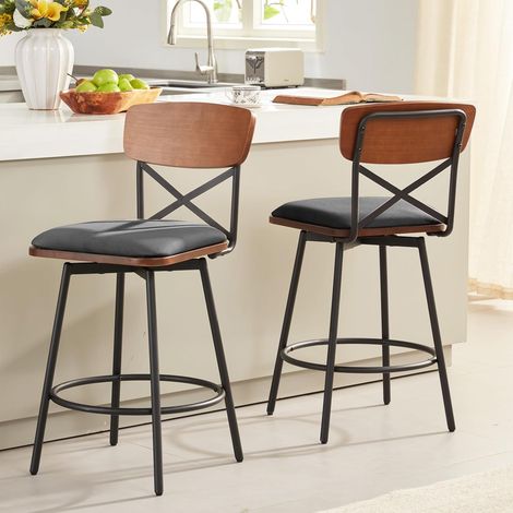 Lot de 2 tabourets de bar pivotants avec dossier Gris ferme (1/5)