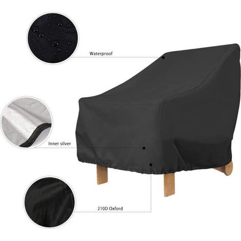 Housse pour fauteuil de jardin extérieur 210D – Imperméable, anti-UV, anti-vent – Dimensions 80x85x91 cm – Ourlet à cordon de serrage (1/3)