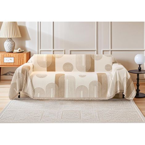 JSSEVN - Soft sofa cover for 2/3/4 seater - Modern striped design - Beige - Washable, L and U shaped - Chenille fabric - AB - 180 x 130 cm - Versatile (1/5)