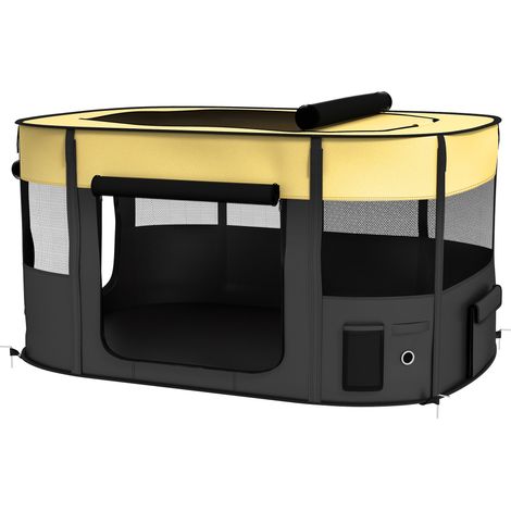 Foldable Dog Pen  Storage Bag for Indoor/Outdoor Use, Portable Pet playpen,  Ground Stakes - Yellow (1/5)