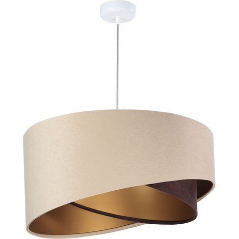 Lustre suspension d'intérieur moderne Ø50cm en velours crème et métal doré – Douille E27 jusqu'à 60W – Couleur marron, blanc, beige, or – Licht-Erlebnisse (1/5)
