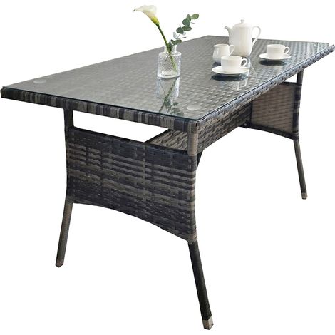 Relaxdays garden table H×W×D 70×100×60 cm, weatherproof polyrattan with glass top, rectangular dining table, grey (1/5)