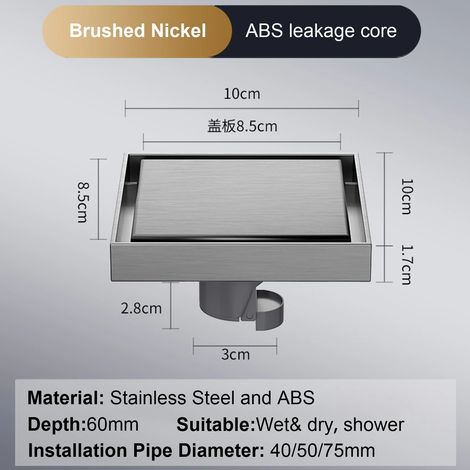 (Silver-ABS-China Mainland)Foot Floor Drain 1010cm Anti-odor Bath Drains Deodorization Square DIY Black Shower Filter Plug Cover Pipe 304 Stainless Steel (1/4)