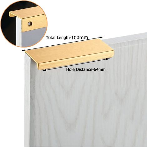 (Doré, 100 mm de long, lot de 2) Poignées de meuble invisibles, alliage de zinc, boutons de tiroir, poignées de porte
