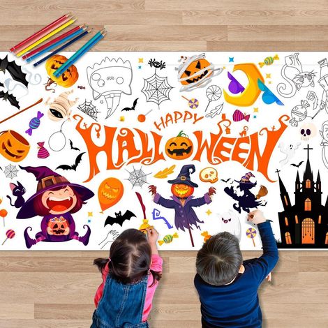 Halloween Ausmal Tischdecke 180x80cm mit Gruselmotiven für Kinder