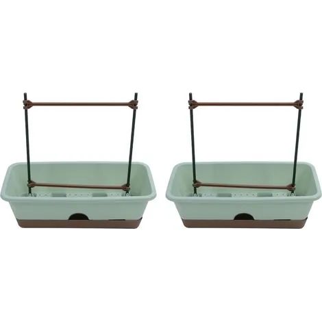 Lot de 2 jardinières de balcon avec treillis à double couche et soucoupe amovible, idéales pour la culture d'herbes aromatiques et de légumes verts. (1/3)