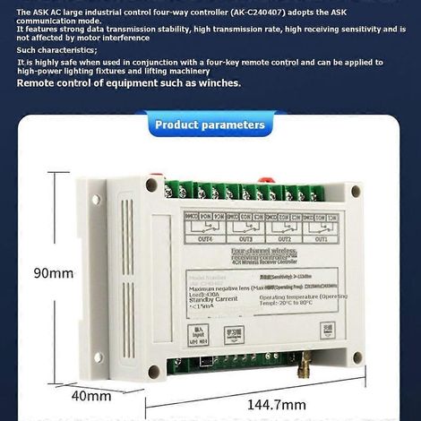 Télécommande sans fil 4 canaux AC100V-400V 30A pour portes de garage, avec émetteur, relais et récepteur 433 MHz. (1/5)