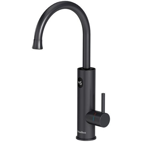 Robinet électrique avec chauffe-eau instantané Affichage de la température LED Robinet de cuisine Robinets de cuisine rotatifs à 360 ° Robinet d'évier noir Robinet en acier inoxydable 3000W