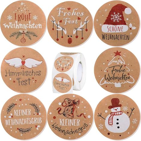 Autocollants De Noël Ronds - 500 Pièces - Diamètre 3,8 Cm - En Papier Kraft - Pour Emballage Cadeau Décoration Fête Et Enveloppe