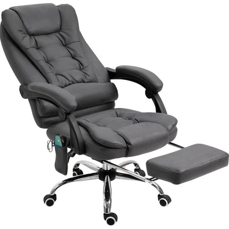 Chaise de bureau ergonomique avec massage, chauffe, repose-pieds et télécommande, polyester gris (1/5)