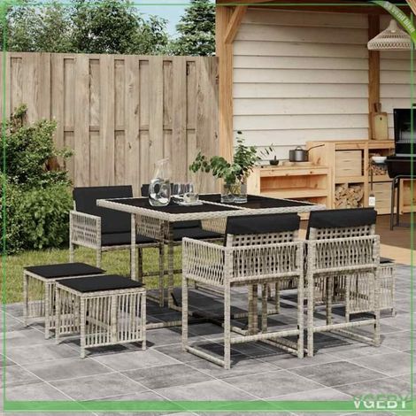 Ensemble à manger de jardin - Modèle 3211499 - Résine tressée - Dessus verre trempé - Coussins anthracite (1/5)