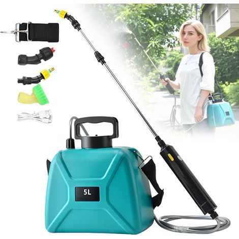5L Gartensprühgerät, elektrisches Sprühgerät, Dachsprühgerät mit großer Reichweite, wiederaufladbare Teleskop-Spritzpistole mit 3 Düsen (grün)
