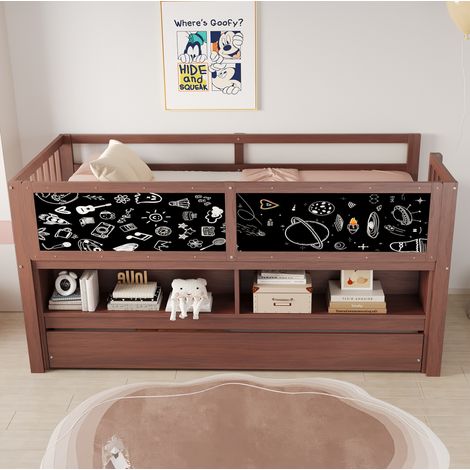 CHICFURN Cama cabaña infantil 90x200 cm de madera marrón con cama nido y almacenaje (1/5)