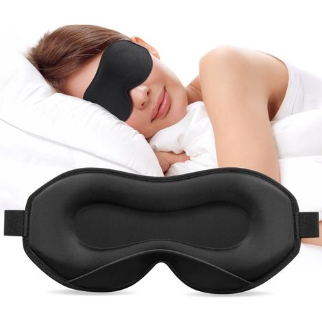 Schlafmaske für Seitenschläfer, mit 3D-Augenhöhlen und verstellbarem elastischem Kopfband, lichtempfindlich und atmungsaktiv, für Männer und Frauen, schwarz.