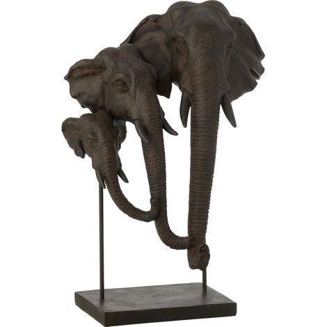 Statuette Famille d'Éléphant "Afrique" 43cm Marron Foncé