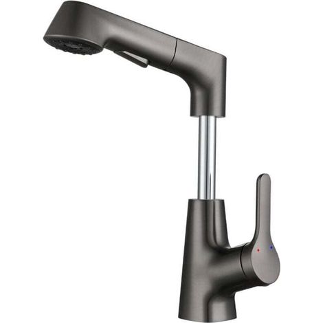Küchenarmatur Ausziehbar, Spültischarmatur mit Brause Zwei Wasserstrahlarten, Armatur Küche 360° Schwenkbar, Mischbatterie Küche Edelstahl-Gris (1/4)