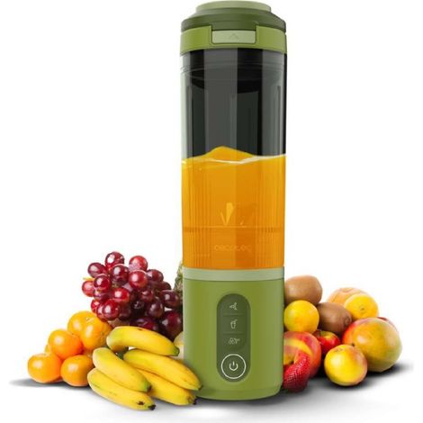 Cecotec Batidora de Vaso Individual Power Titanium Shake2Go Olive. 180W, Vaso Tritan 600ml Libre BPA, 3 Programas Automáticos