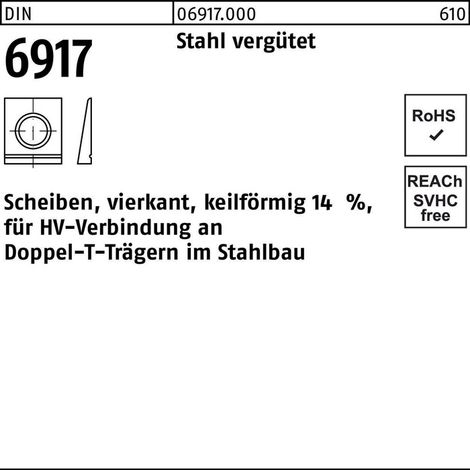 DIN 6917 Scheibe vierkant keilförmig für I-Träger Stahl C45 13mm (1/2)