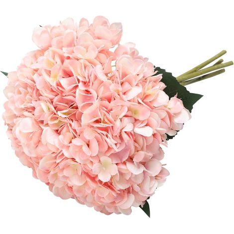 AIDUCHO Fleur D'hydrangea Artificielle De, 5 Pcs Simples Longues Soie Tige 6,3 Pouces Tête Hortensia Bouquets Pour Le Mariage, La Maison, Hôtel, Décoration De Fête, Arrangement Floral(Rose) (1/5)