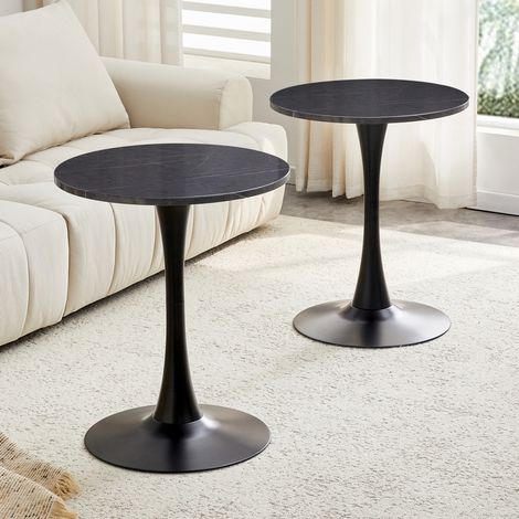 Tavolino rotondo 76.0x73.5x21.5 cm, piano termoformato, base centrale stabile, MDF e metallo nero (1/5)