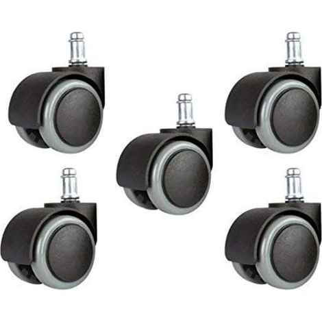Set mit 5 universellen Ersatzrollen für Bürostühle, 5,1 cm, 11 mm, Standardgröße – Schwarz/Grau (1/4)