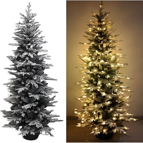 Albero di Natale Bianco Innevato alto 240 ricco di 990 punte e 450 luci led gialle bianco caldo  misto PVC e PE  Magia Natalizia elegante (1/5)