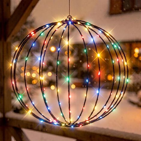 Metall Leuchtball schwarz mit Twinkle Effekt für Außen mit Timer - 30 cm - Garten Dekoleuchte 140 LEDs in bunt batteriebetrieben mit Flashing