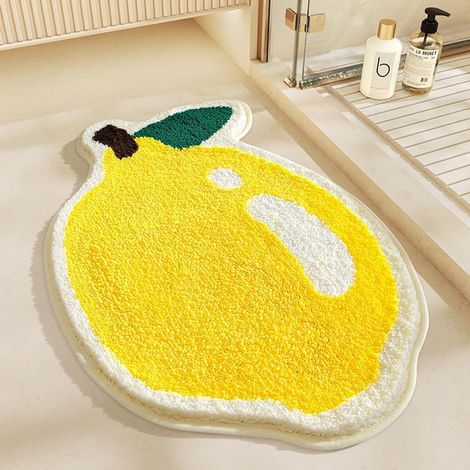 Tapis de bain motif fruit – 50×80 cm, citron, extra moelleux, microfibre, lavable machine (1/5)
