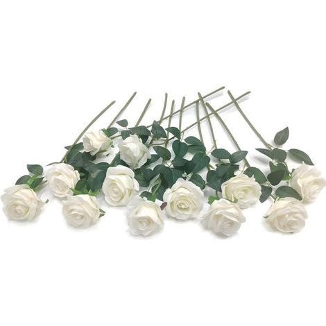 Rose artificiali con 12 steli, rose artificiali lunghe 45 cm con un solo stelo, fiori artificiali realistici per bouquet da sposa, decorazione da giardino, W (1/5)