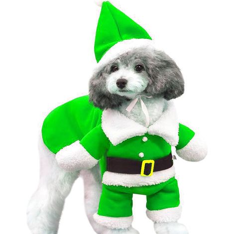 Sweat à capuche pour animal de compagnie Costume de Nol Chien Cosplay Vêtements chauds (Vêtements verts + chapeau, S) (1/5)