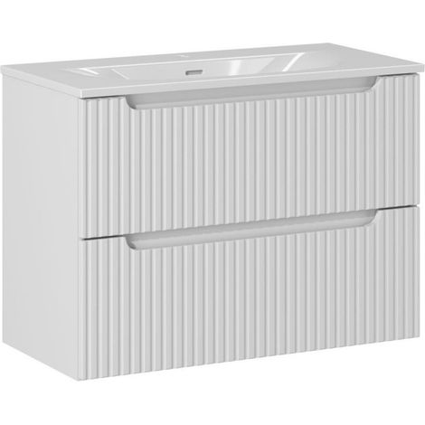 Ensemble Meuble Vasque 2 tiroirs et Vasque à Encastrer L 80 x P 40 x H 58,5 cm - Astral Blanc - Livraison gratuite