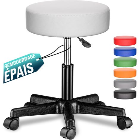 Casaria – Tabouret de bureau réglable en hauteur pivotable 360° – Assise en similicuir épais – Hauteur 46 à 60 cm – Pour environnements de travail variés