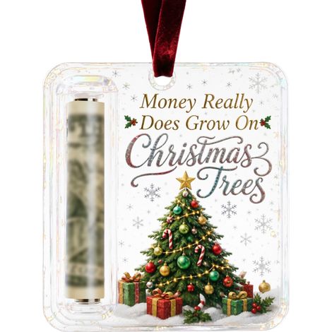 Porte-monnaie suspendu en acrylique pour Noël, motif de vœux imprimé, étiquette de rangement pour billets roulés, décoration pour sapin de Noël (1/5)
