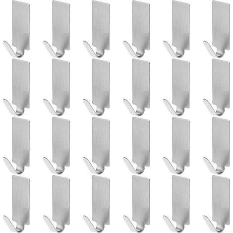24 ganchos autoadhesivos de acero inoxidable para montaje en pared, soporte para toallas de acero inoxidable para cocina, baño y balcón. (1/4)