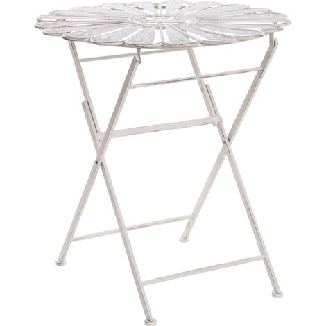 Mesa de balcón exterior tablero redondo de metal con efecto desgastado blanco crema Pavia
