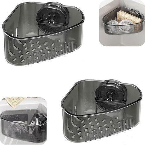 Étagères égouttoirs lot de 2 de 15,5 x 7 cm - rangements à ventouse avec évacuation pour cuisine, noirs (1/5)