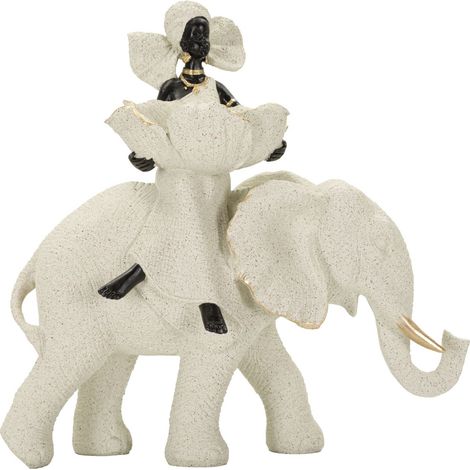 Scultura decorativa Donna su Elefante in poliresina sabbia e oro (1/5)