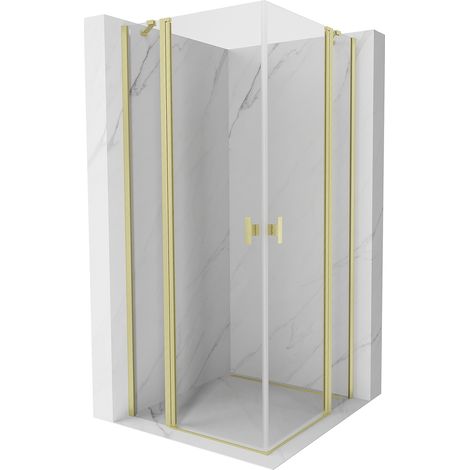 Mexen Mist Duo Duschkabine Schwingtür 80 x 80 cm, transparent, gebürstetes Gold - 8A4-080-080-55-00 (1/5)