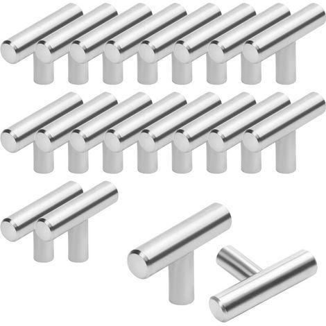 Set di 20 maniglie per mobili da cucina - Maniglie a T in acciaio inox da 50 mm - Per cassetti, armadi, porte, mobili, bagni, camere da letto e guardaroba (1/5)