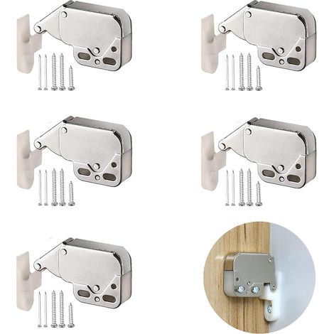 5 Pièces aimant porte placard,aimant placard,fermeture porte,mini latch,loqueteau placard pour armoire,latch loqueteaux avec contrepartie,Serrure d'armoire à Ressort pour armoires et portes d'armoires (1/5)