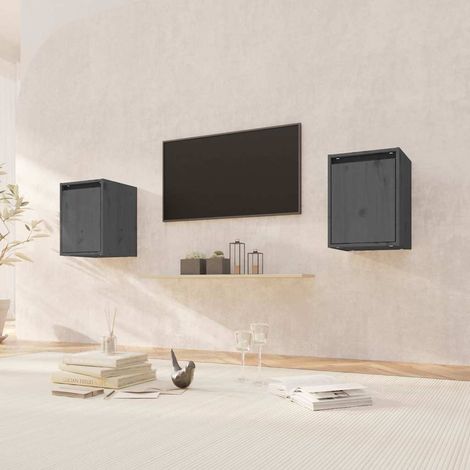 vidaXL Armario de pared 2 uds madera maciza de pino gris 30x30x40 cm (1/5)
