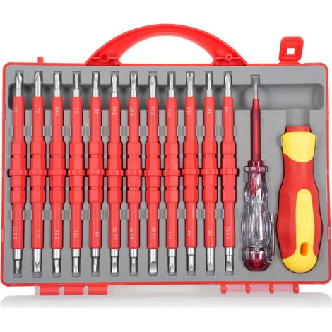 14-teiliges Set isolierter Schraubendreher, magnetisches Elektriker-Schraubendreher-Set, bestehend aus 12 isolierten Schraubendrehern, 1 Prüfstift und Griff 9714B, robustes Reparaturwerkzeug – Crezuo