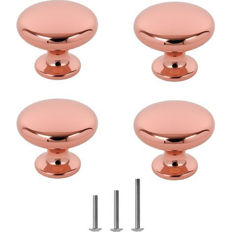 Lot de 4 poignées de porte rondes en chrome poli en forme de champignon pour armoire, placard, tiroir, chambre à coucher, étagères de salle de bain, etc. Doré rose 30 mm (1/5)