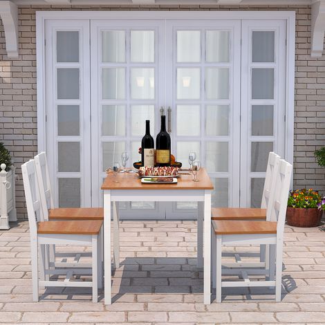 ELEGANT Wooden Dining Table and 4 Chairs Solid Natural Pine Dining Kitchen Furniture Honey (1/5)