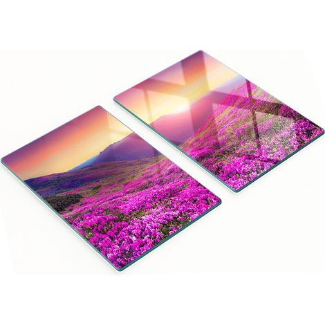 Küchenschneidebretter aus Glas mit rosa Hügelmotiven, 2 x 40 x 52 cm (1/5)