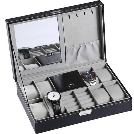 Boîte de rangement portable en cuir PU pour montres, bijoux (boucles d'oreilles, bagues, colliers), présentoir pour collection. (1/4)