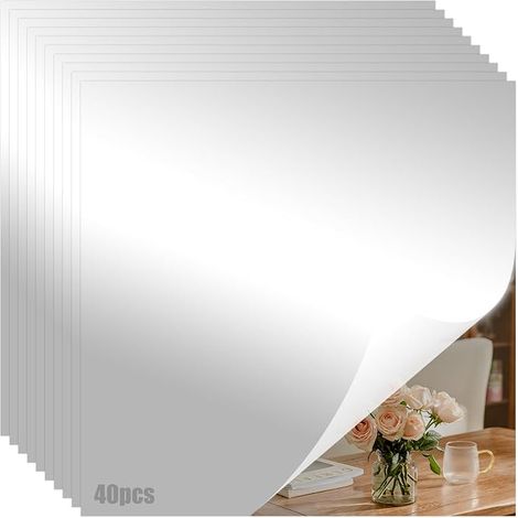 40 Pièces Miroir Adhesif Mural 10 x 10cm Feuilles Miroir Autocollant (1/5)