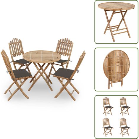 Sillas de jardín - vidaXL Set de comedor exterior plegable 5 piezas con cojines bambú - Mesa de bambú